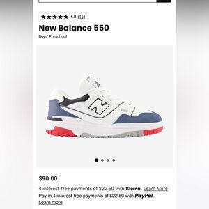 Boys New Balance 550 size 2 1/2